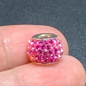 Sterling Silver 925 Red White Crystal Rhondel Slide Charm Spacer Charm 8mm Wide